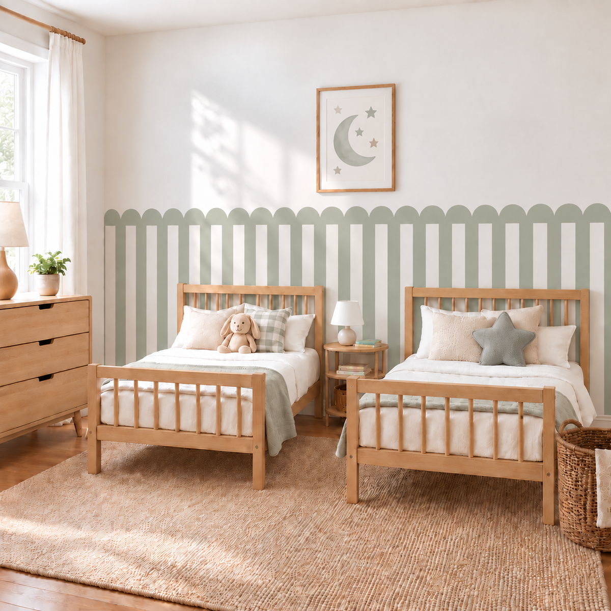 Stripe Peel and Stick Sage Green Scallop Half Wall Wallpaper