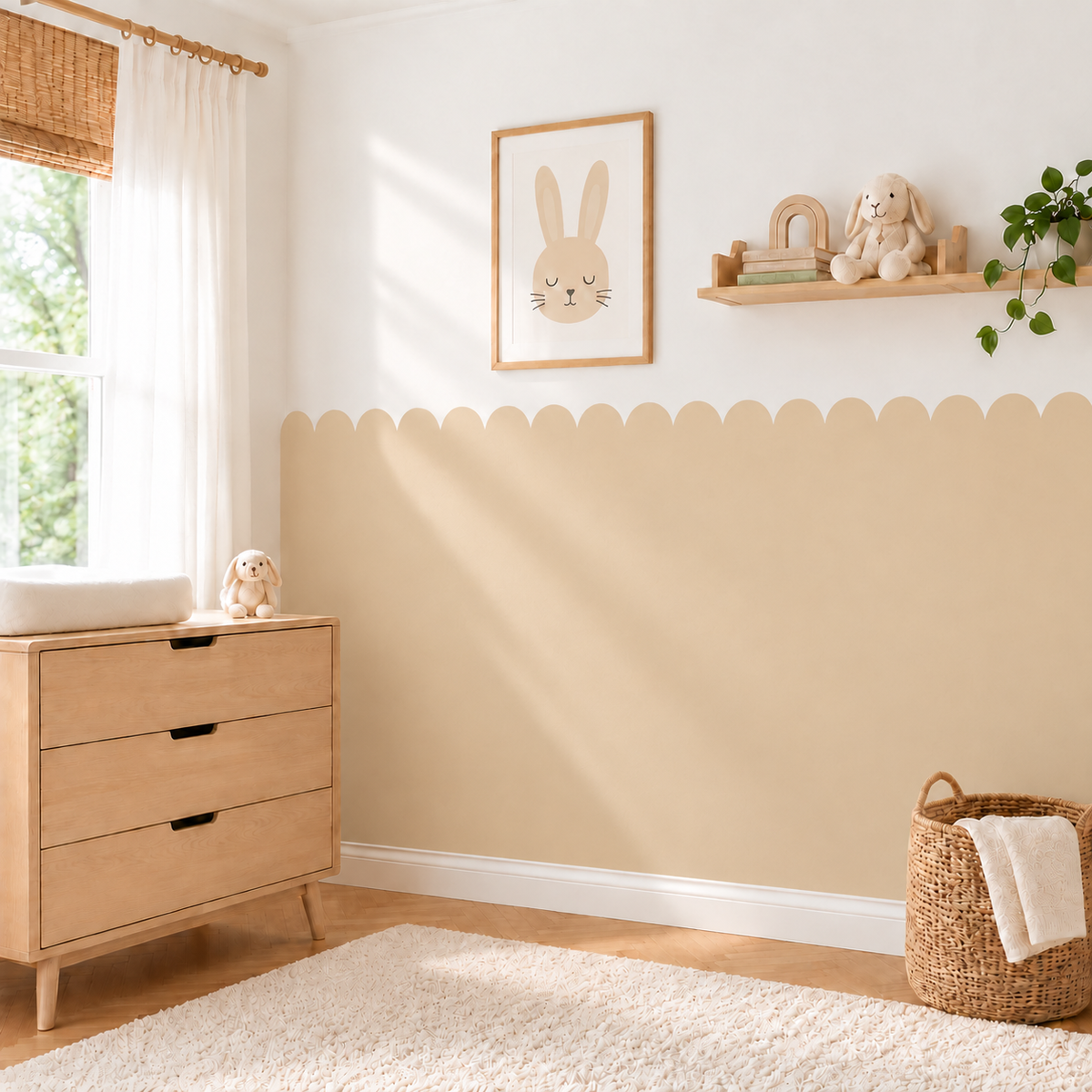 Scalloped Peel and Stick Sand Half Wall Wallpaper