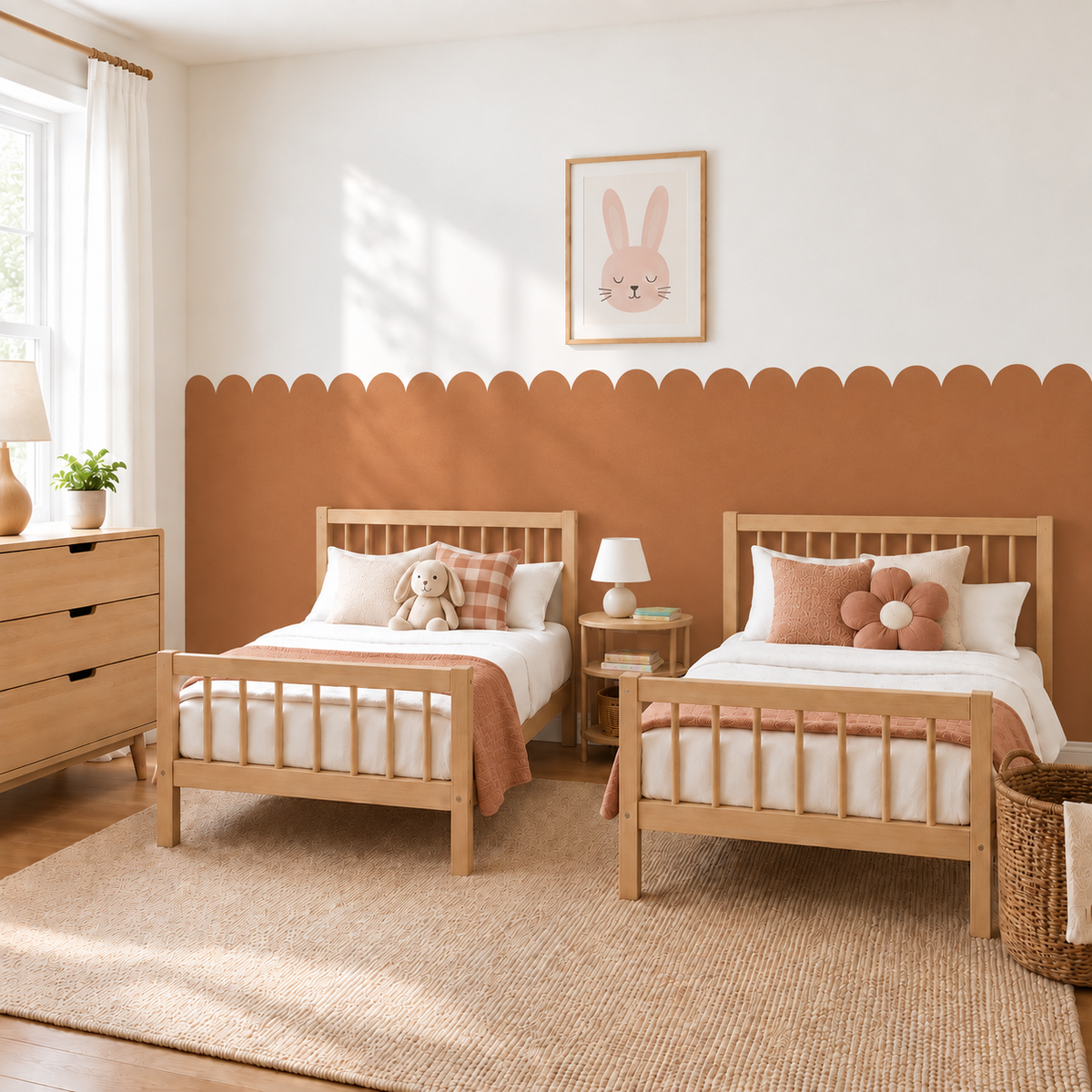 Scalloped Peel and Stick Cinnamon Half Wall Wallpaper