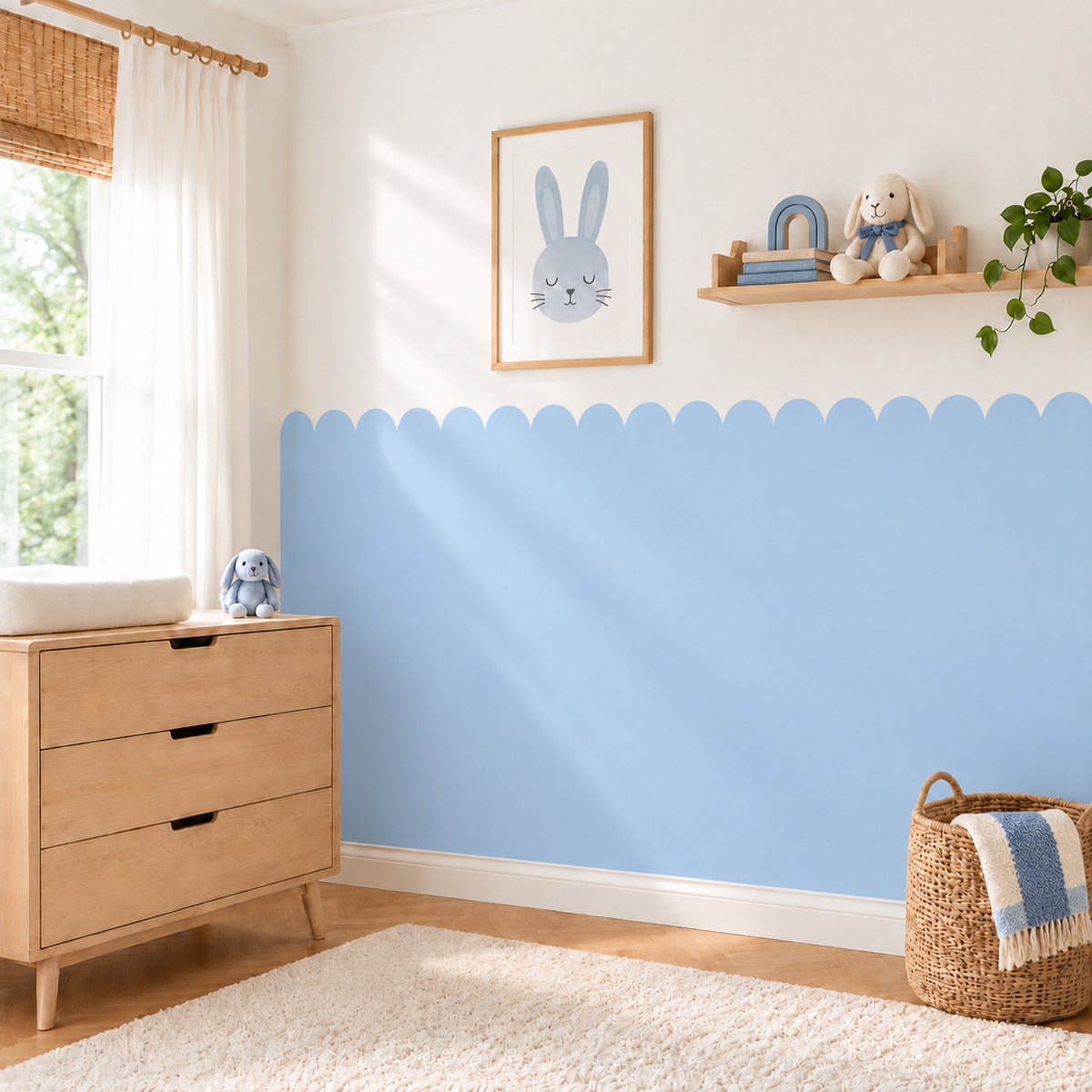 Scalloped Peel and Stick Baby Blue Half Wall Decal