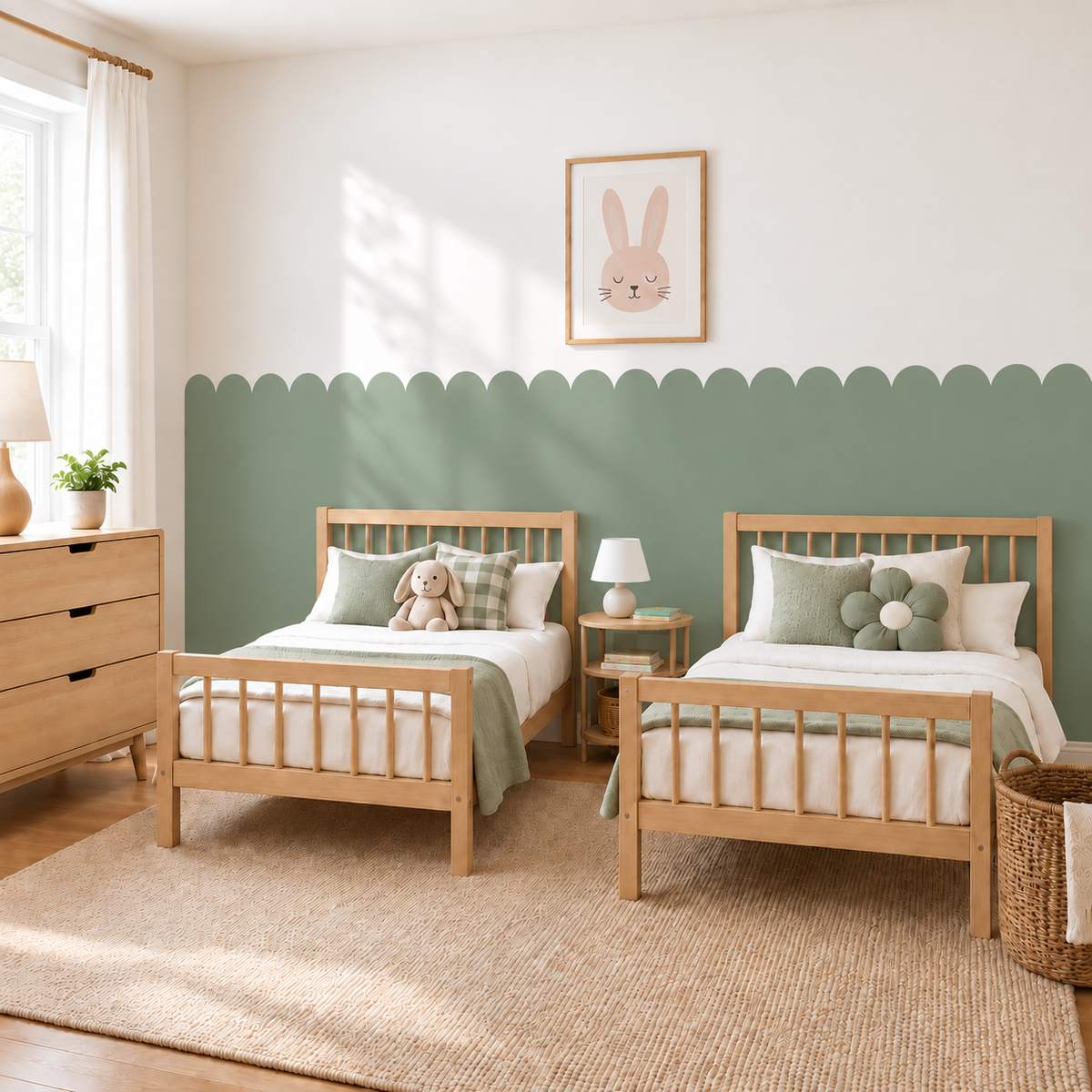 Scalloped Peel and Stick Tea Green Half Wall Wallpaper
