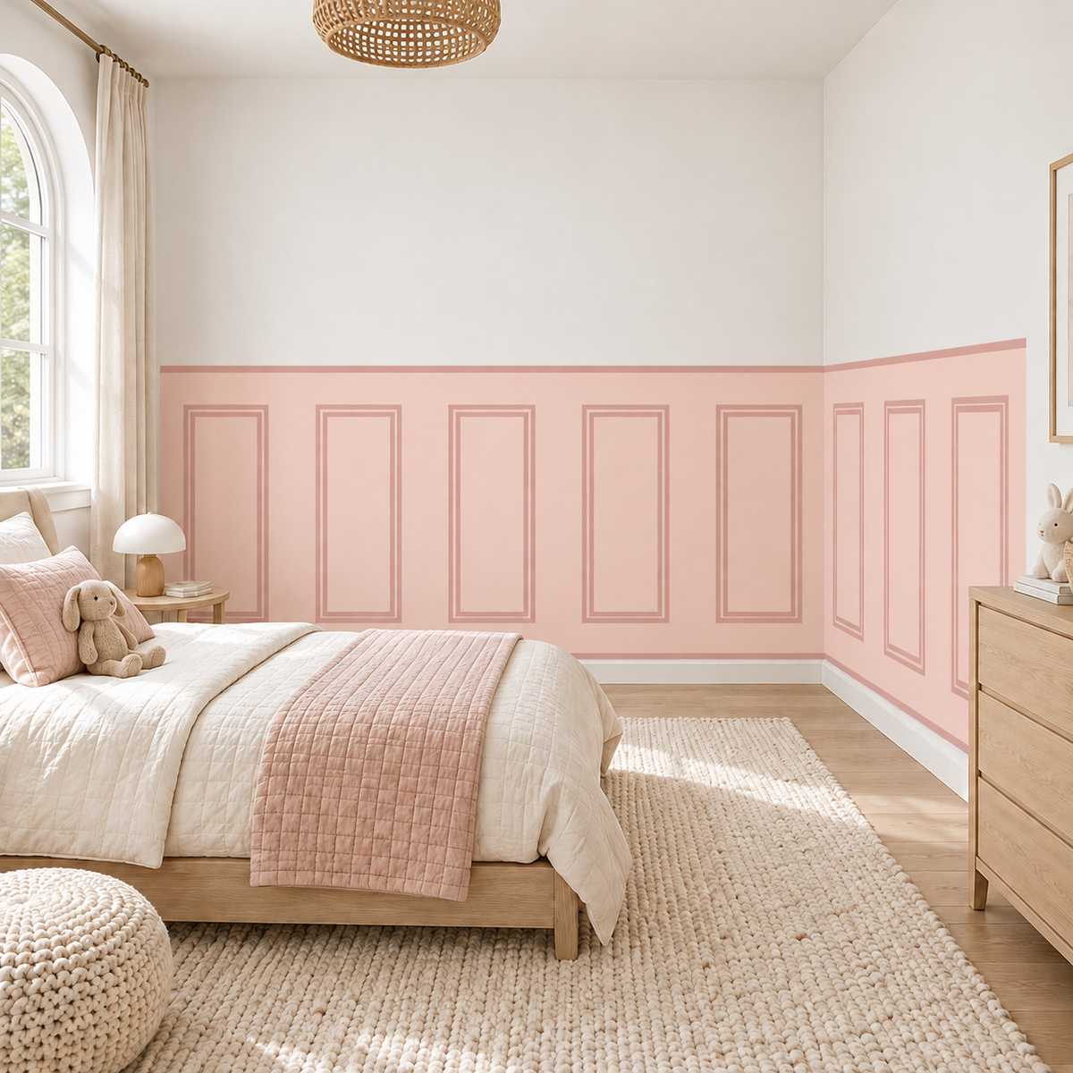 Traditional Peel and Stick Pink Half Wall Wallpaper