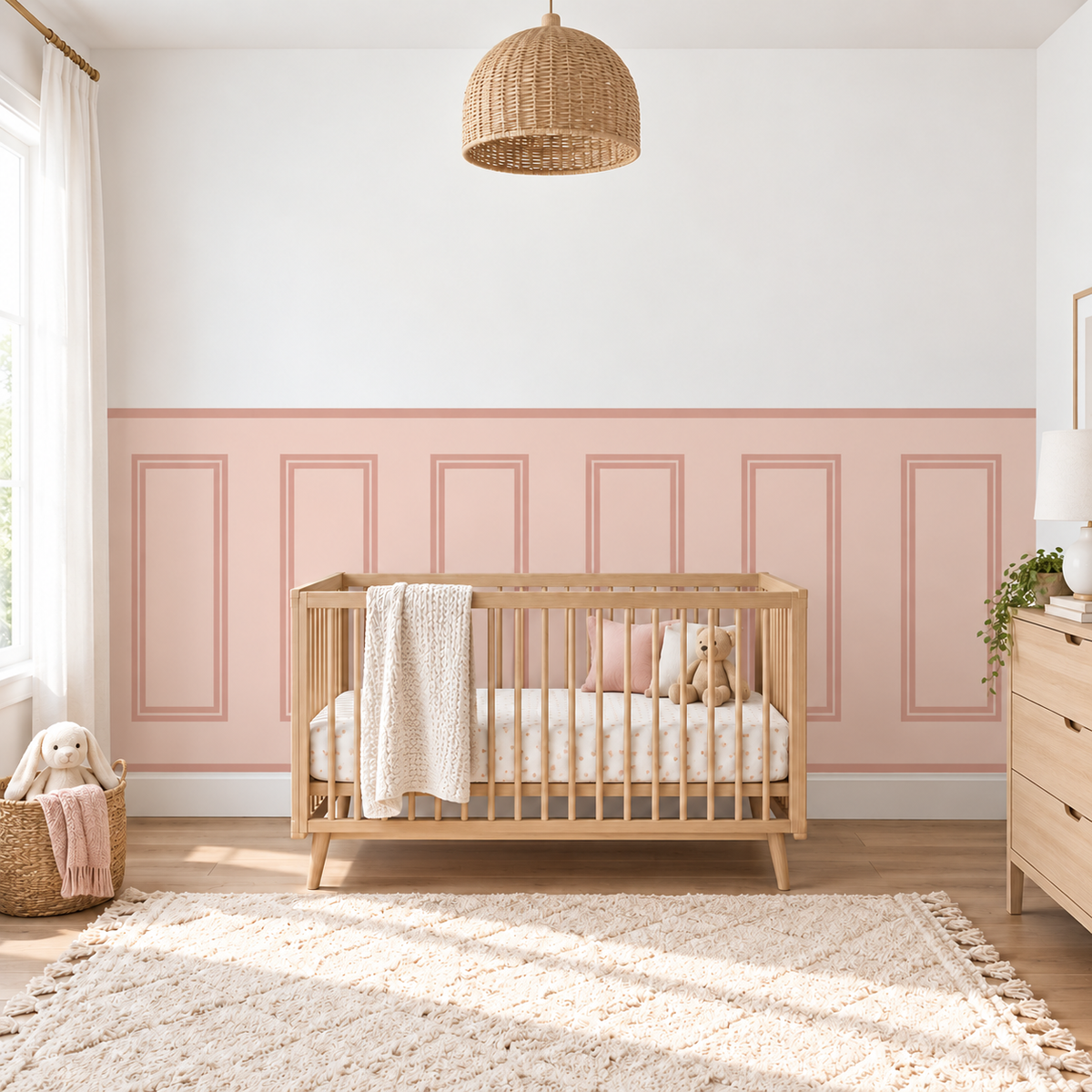 Traditional Peel and Stick Pink Half Wall Wallpaper