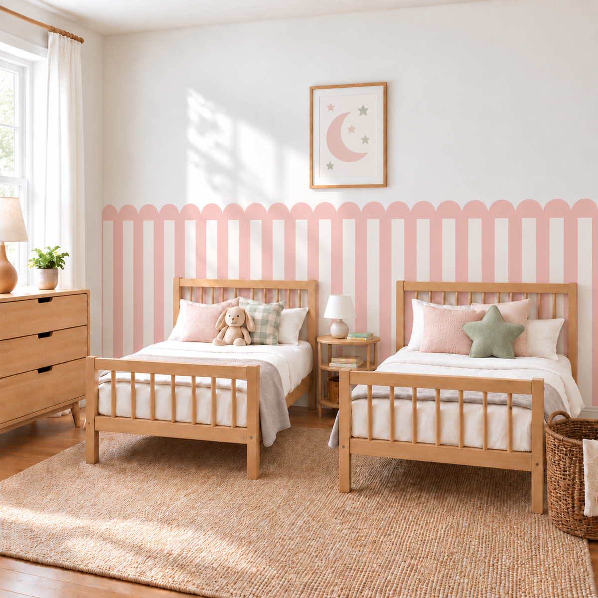 Stripe Peel and Stick Pink Scallop Half Wall Wallpaper