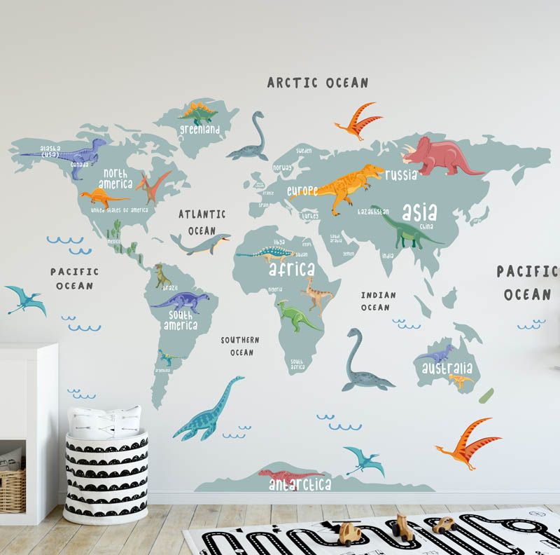 Dinosaurs World Map Soft Wall Decal