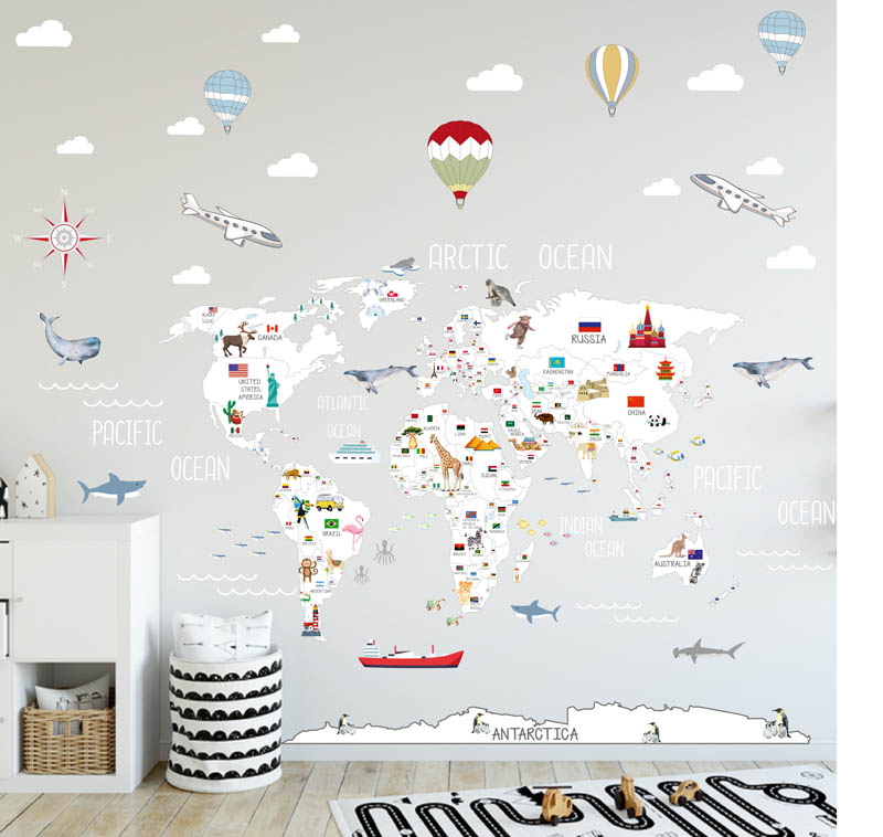 Countries White World Map Decal