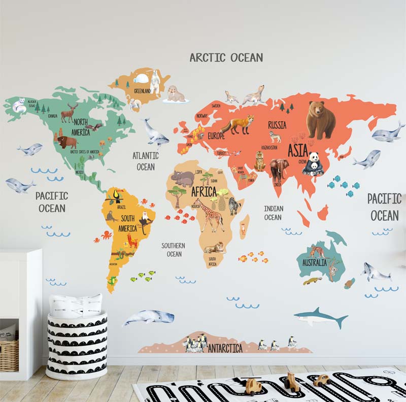 Coral World Map Wall Decal