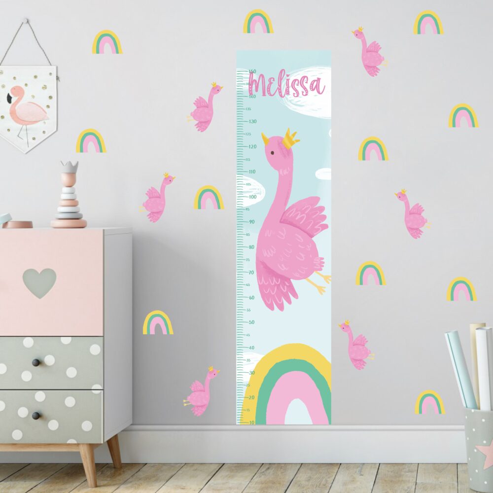 Personolized Flamingo Growth Chart Wall Decal