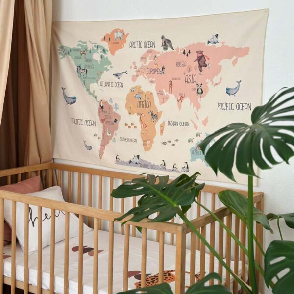 Boho Love World Map Tapestry (1)