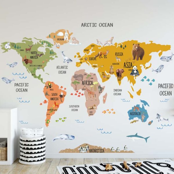 COLORFUL WORLD MAP MUSTARD DECAL (1)