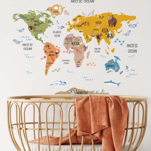 COLORFUL WORLD MAP MUSTARD DECAL (2)