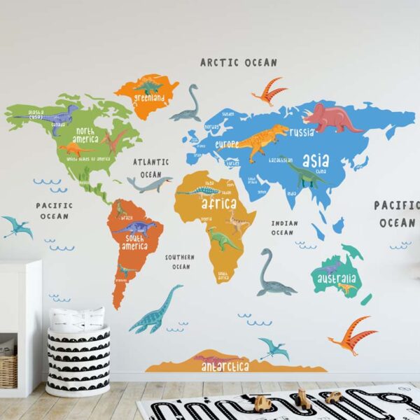 DINOSAUR COLORFUL WORLD MAP DECAL (1)