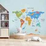 DINOSAUR COLORFUL WORLD MAP DECAL (4)