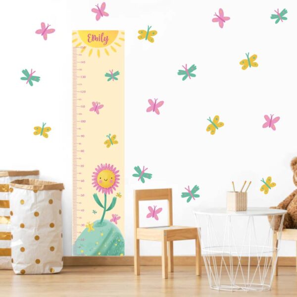 Personalized Pink Daisy Growth Chart Wall Decal