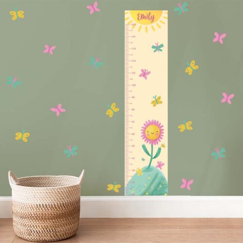 Personalized Pink Daisy Growth Chart Wall Decal