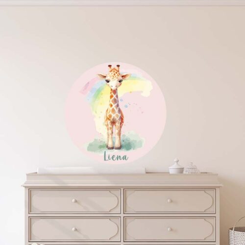 Personalized Round Giraffe Wall Decals