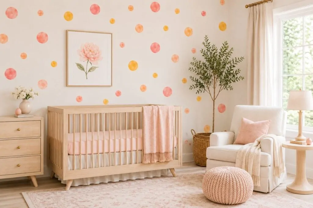 nursery room interior showing the visual difference between wall decals vs wall stickers for safe baby decor