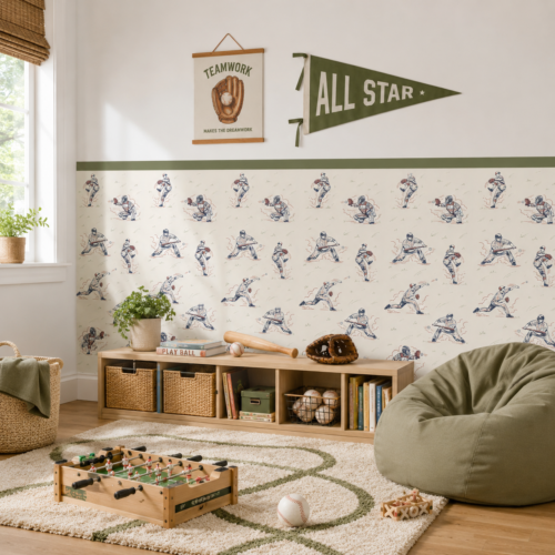 Baseball Half Wall Paper for kids 8