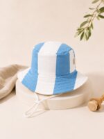 Blue Stripe Muslin Baby Sun Hat (1)