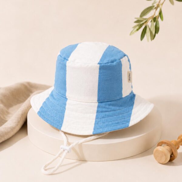 Blue Stripe Muslin Baby Sun Hat (1)