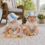 Blue Stripe Muslin Baby Sun Hat (3)