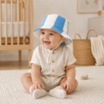 Blue Stripe Muslin Baby Sun Hat (4)