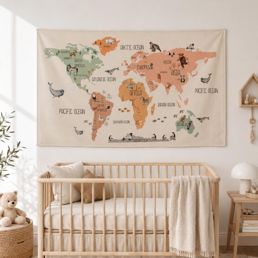 Blush World Map Organic Cotton Wall Decor 1 1 1