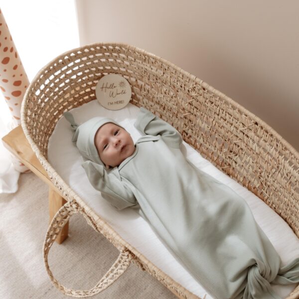 Cotton Newborn Sage Green Knotted Gown & Hat Set