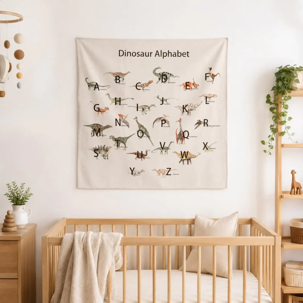 Dinosaur Alphabet Organic COtton Wall Decor 1 1