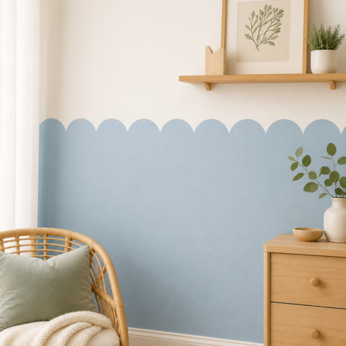 Flat Scalloped Blue Wainscoting PVC Free and Removable7