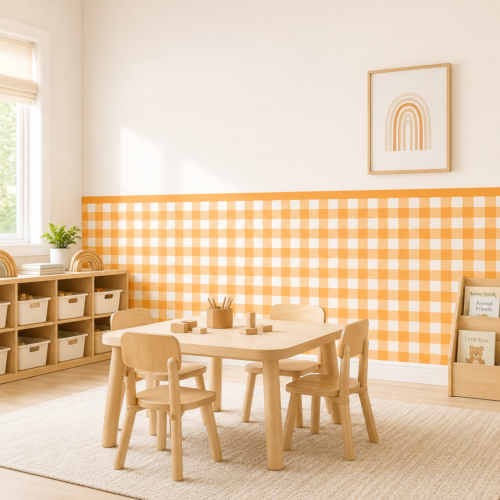 Gingham Half Orange Wall Covering5