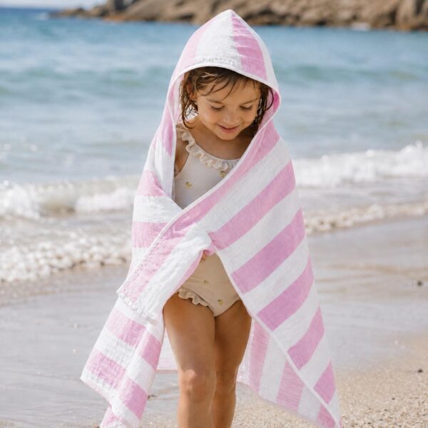 Multi-Purpose Striped Pink  Hooded Towel & Blanket