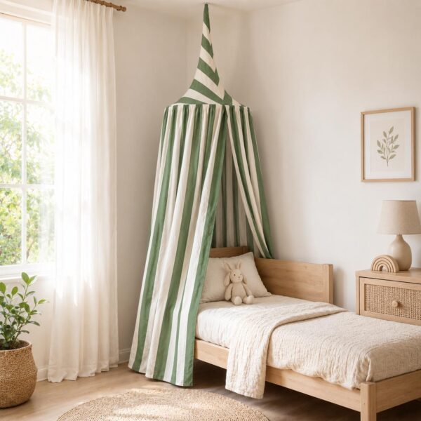 Organic Cotton Kids Room Stripe Forest Canopy (1)