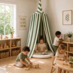 Organic Cotton Kids Room Stripe Forest Canopy (3)