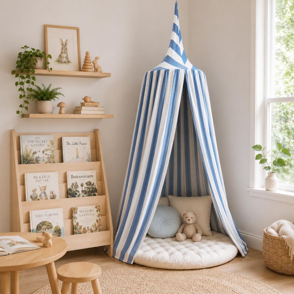 Organic Cotton Kids Room Stripe Ocean Canopy 10