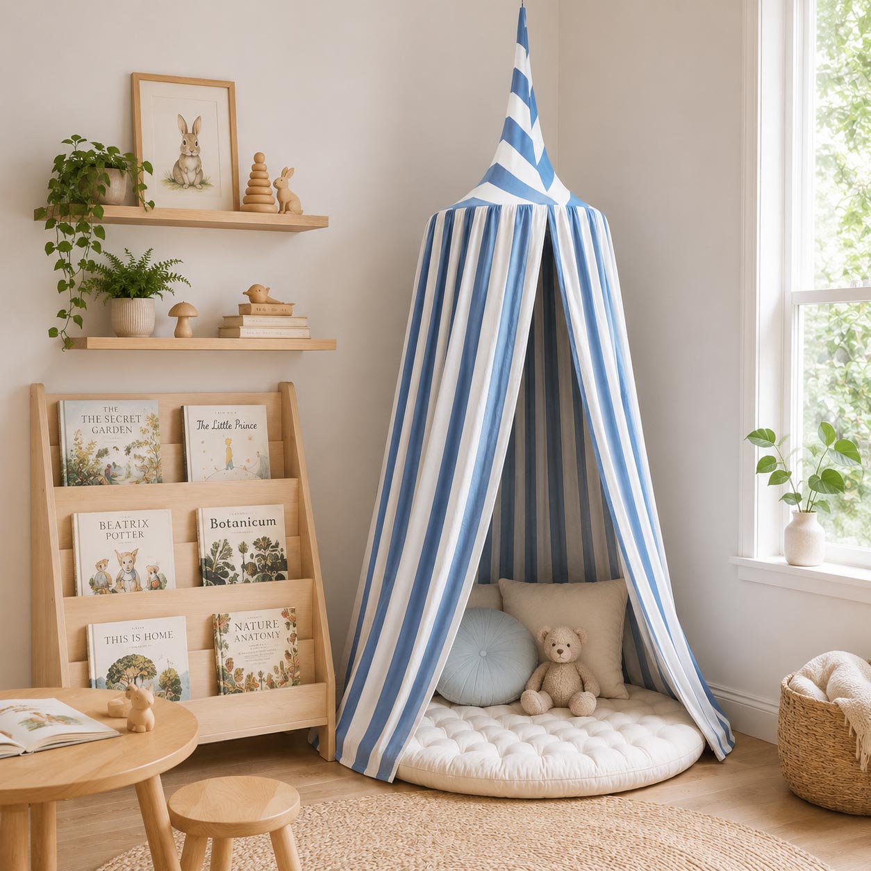 Organic Cotton Kids Room Stripe Ocean Canopy 10
