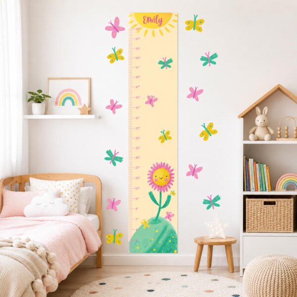 Personalized Pink Daisy Growth Chart Textile Decal
