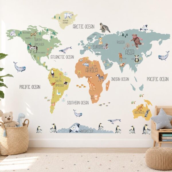 World Map Boho Brave Textile Decal for Kids Room