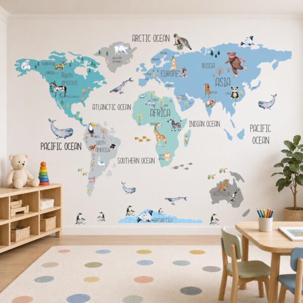 World Map Boho Kind Textile Decal for Nursery