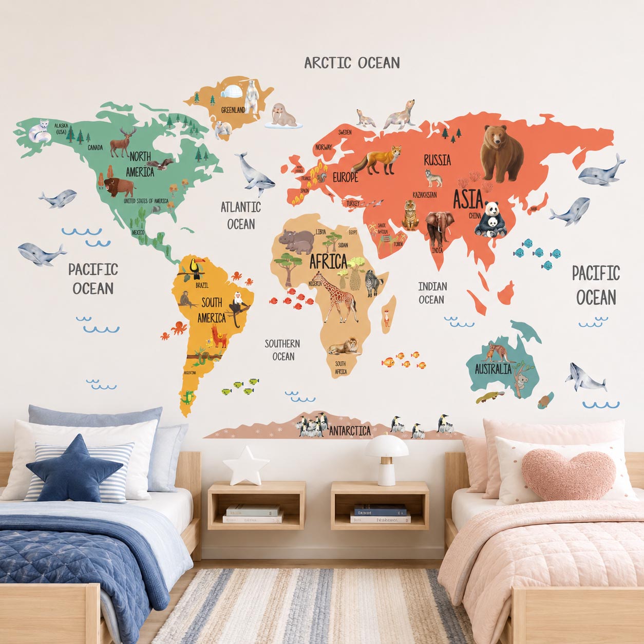 Removable World Map Coral Pvc Free Decal for Kids Room3