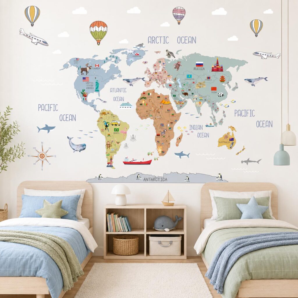 Removable World Map Countries Sky Pvc Free Decal2