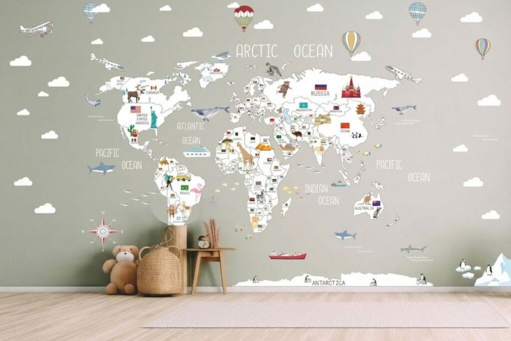 washable world map rug for kids