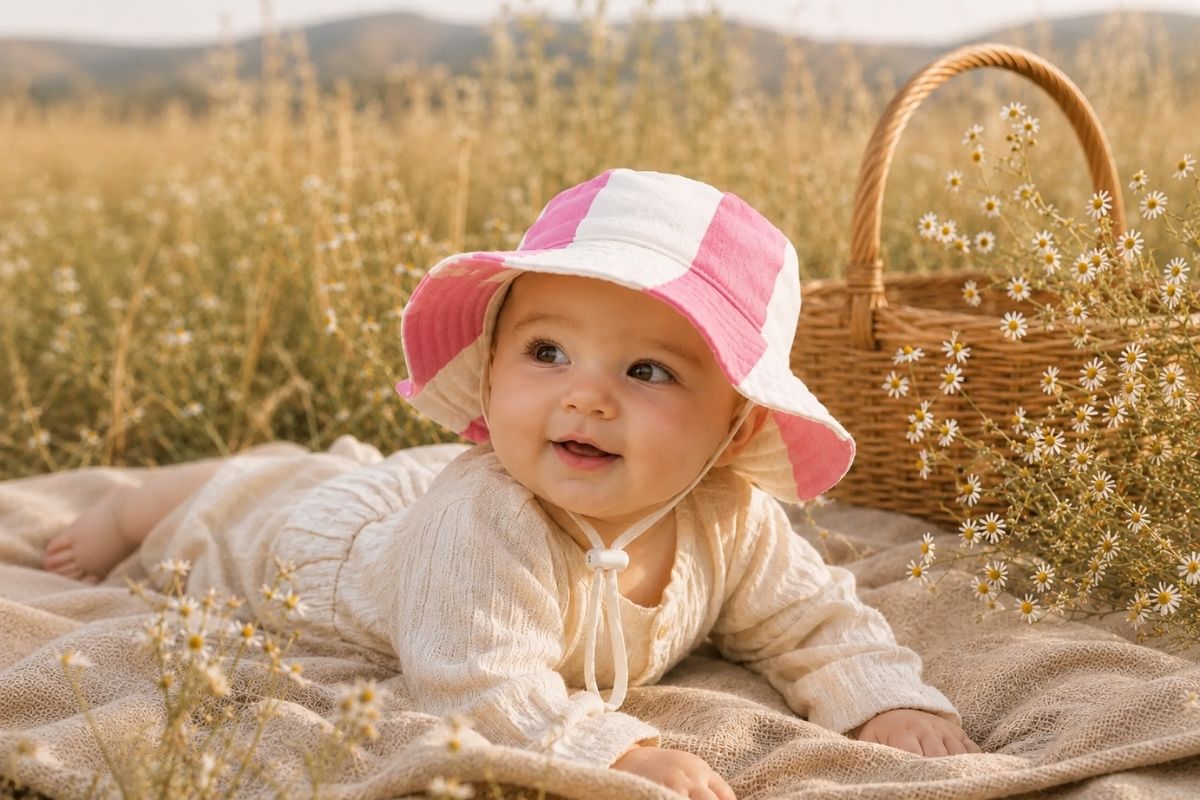 Best baby shower gifts - gray knotted cotton newborn gown and hat set for nursery gifting