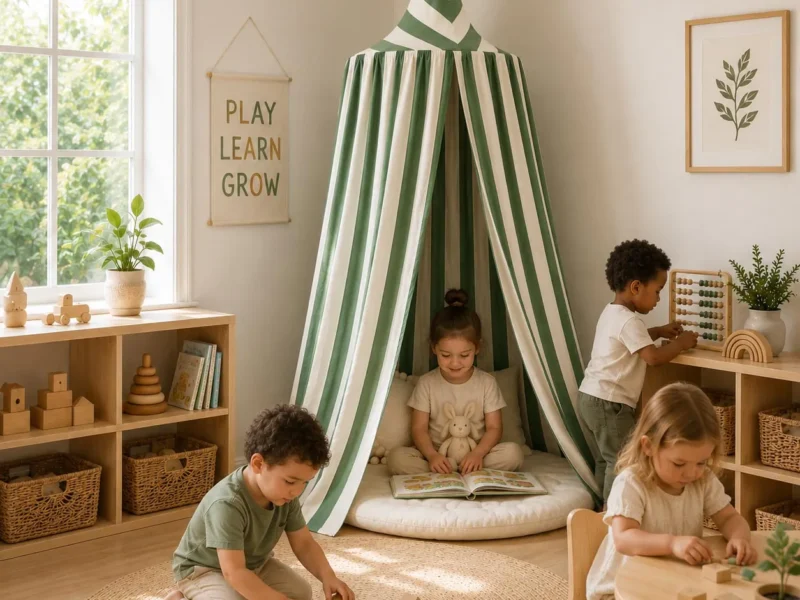 Organic Cotton Kids Room Stripe Forest Canopy 3 1