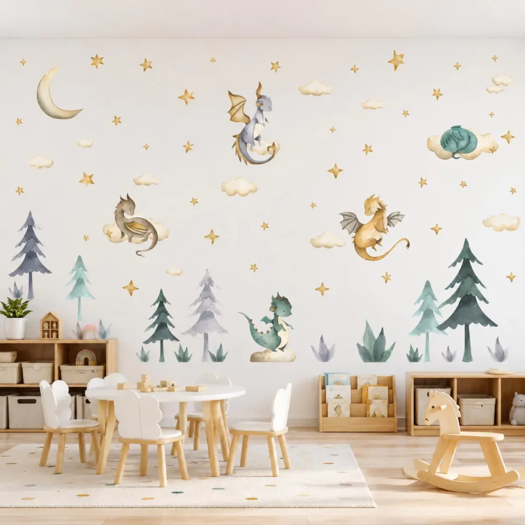 Large-scale removable decals make it effortless to establish a captivating, deep fantasy theme in a rental property without risking your security deposit on permanent wallpaper modifications.