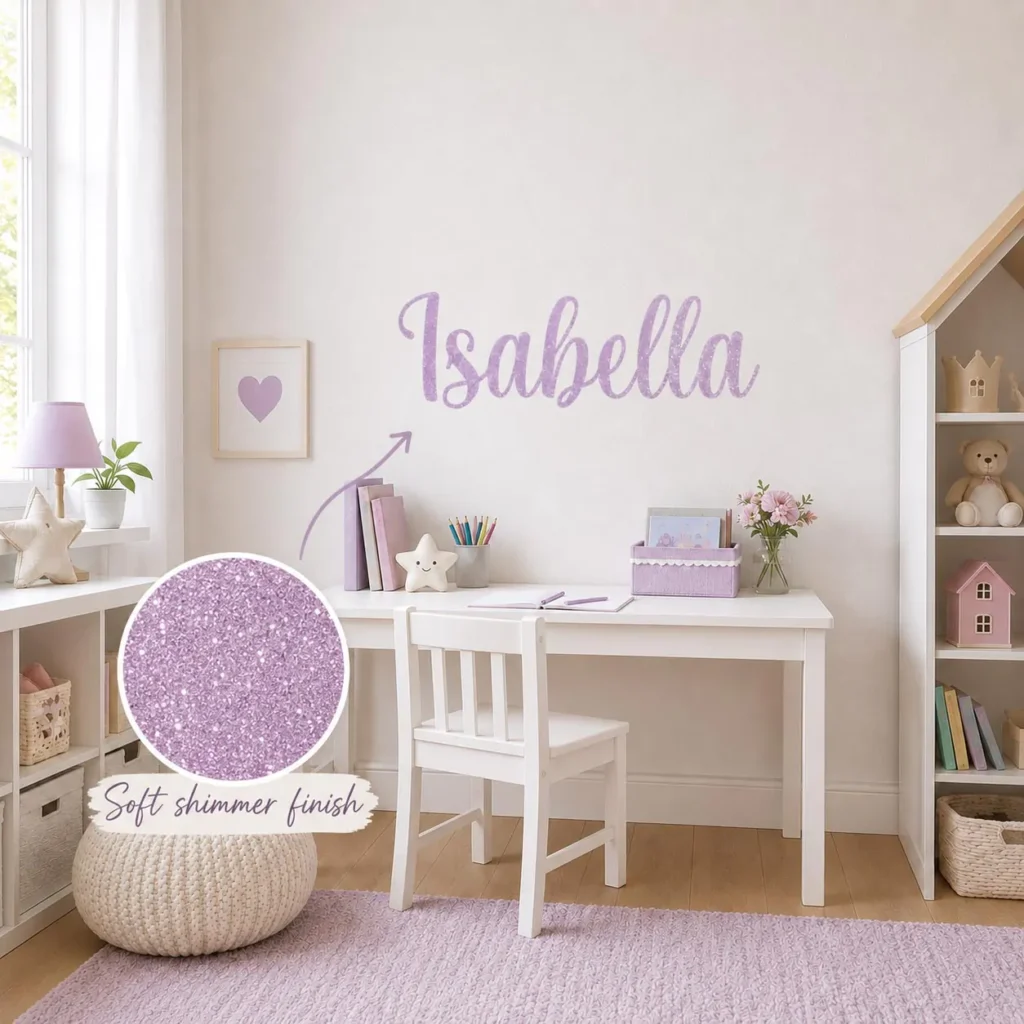 Custom Wall Decals: The Ultimate Order Guide for Parents 10 Personalized wall decals with a custom name placed safely over a child's desk area.