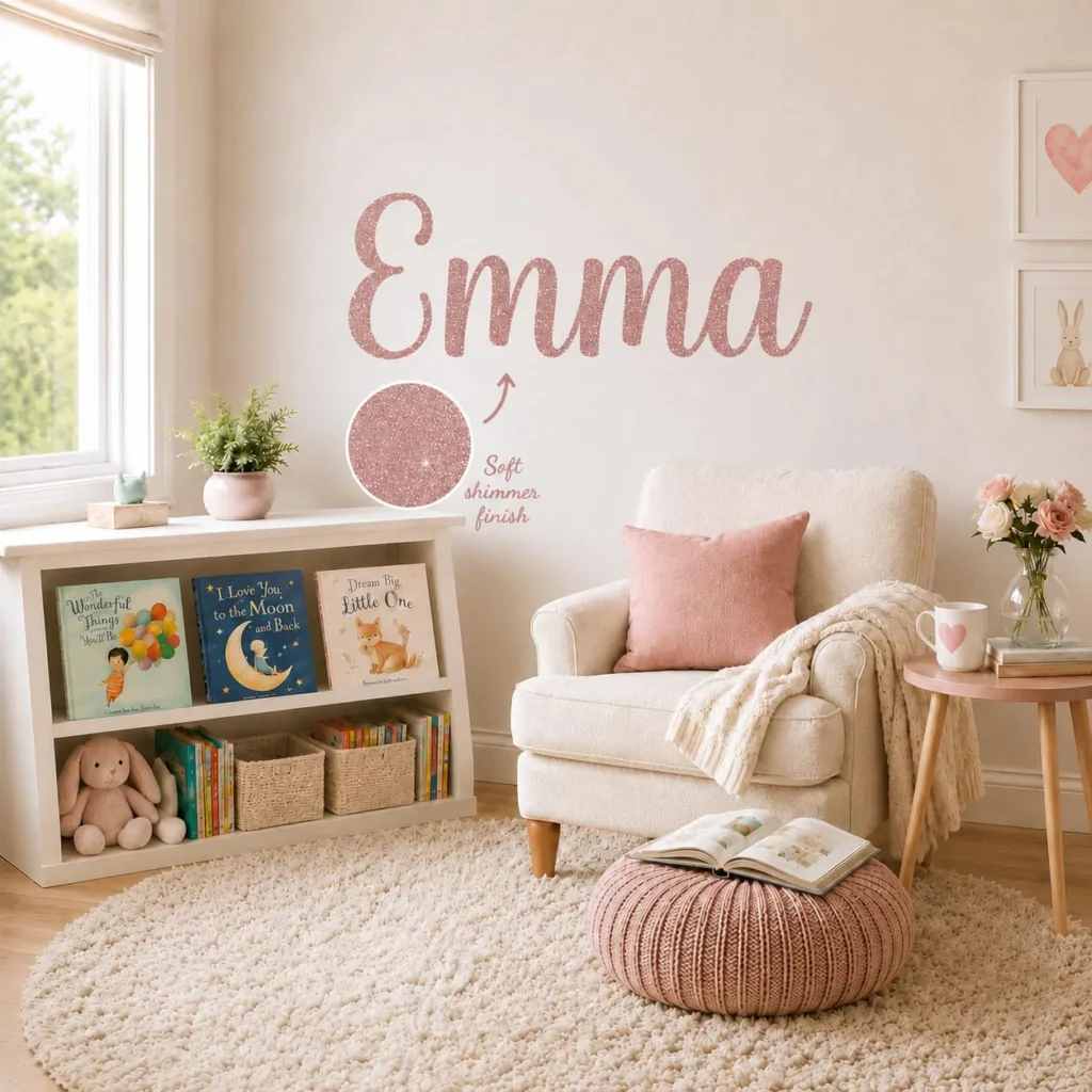 Custom Wall Decals: The Ultimate Order Guide for Parents 8 Design your own wall decal with a custom name perfectly sized for a nursery dresser.