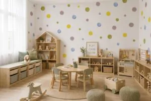 Calming sage green kids bedroom with muted color palette